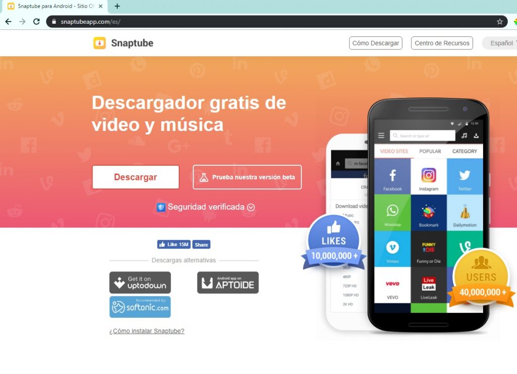 Sitio web oficial de Snaptube